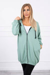 Mint Hooded Sweatshirt with Zip and Print on the Back |9117-M