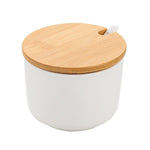 Ceramic White Sugar Bowl with Bamboo Lid and Spoon | 2K2969