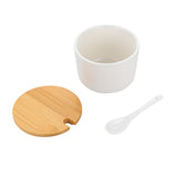 Ceramic White Sugar Bowl with Bamboo Lid and Spoon | 2K2969