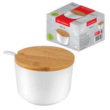 Ceramic White Sugar Bowl with Bamboo Lid and Spoon | 2K2969