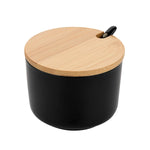 Ceramic Black Sugar Bowl with Bamboo Lid and Spoon | 2K2330