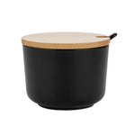 Ceramic Black Sugar Bowl with Bamboo Lid and Spoon | 2K2330