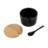 Ceramic Black Sugar Bowl with Bamboo Lid and Spoon | 2K2330