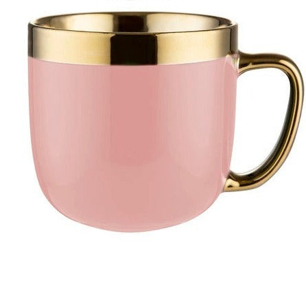 Light Pink Porcelain Cup with Gold Edges Golden Ring 530 ml | 2K91234