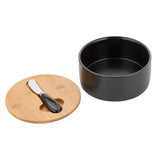 Ceramic Black Butter Dish with Bamboo Lid and Knife |  2K2990