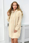 Light Beige Hooded Sweatshirt with Embossed Print |7020-LBE