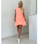 Light Orange Trapezoidal Shaped Asymmetrical Dress | UPL-LO