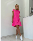 Pink Trapezoidal Shaped Asymmetrical Dress | UPL-P