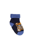 YO! Boys' Navy Blue Ankle Socks with Animal Embroidery and ABS | SKF-0005C-A20