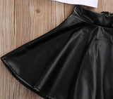 Girls' Cotton Mini Boss Shirt and Black Eco-Leather Skirt Set | MBG-01