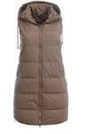Women's Brown Hooded Quilted Vest with Zippers | VEST-BR