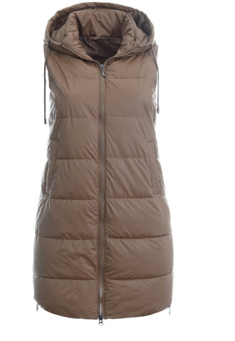 Women's Brown Hooded Quilted Vest with Zippers | VEST-BR