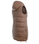 Women's Brown Hooded Quilted Vest with Zippers | VEST-BR