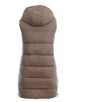Women's Brown Hooded Quilted Vest with Zippers | VEST-BR