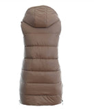 Women's Brown Hooded Quilted Vest with Zippers | VEST-BR