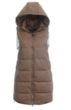 Women's Brown Hooded Quilted Vest with Zippers | VEST-BR