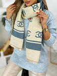 Carmen Double Sided Cream & Blue Soft Scarf | HAL-167-B/CR