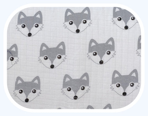 100% Cotton Baby Swaddle with Gray Fox Pattern - Pielucha | TD-0559LS