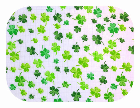 100% Cotton White Baby Swaddle with Four-Leaf Clover Print - Pielucha | TD-157