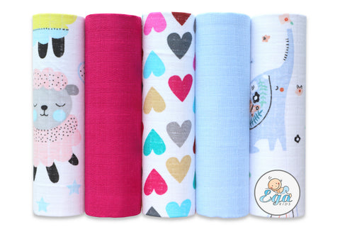 100% Cotton Baby Swaddles Set of 5 - Pieluchy 5-PAK |  6766