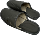 Men's Gray Leather Slippers | SM60