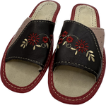 Brown Leather Open Toe Slippers | SD-193F