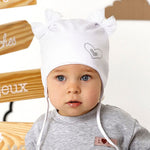 Baby Girls' Cotton Tied White Beanie with Bows and Heart ~ 1-3 years | 46/050-W