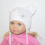 Baby Girls' Cotton Tied White Beanie with Bows and Heart ~ 1-3 years | 46/050-W