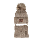 Boys' Dark Beige Tied Beanie with Pom-Pom and Tube Scarf Set ~ 1-3 years | 48/339-A