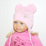 Baby Girls' Cotton Light Pink Tied Beanie with Bows and Heart ~ 1-3 years | 46/050-LP