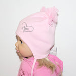 Baby Girls' Cotton Light Pink Tied Beanie with Bows and Heart ~ 1-3 years | 46/050-LP