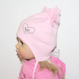 Baby Girls' Cotton Light Pink Tied Beanie with Bows and Heart ~ 1-3 years | 46/050-LP