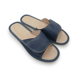 Women's Dark Blue Leather Slippers | K-1225