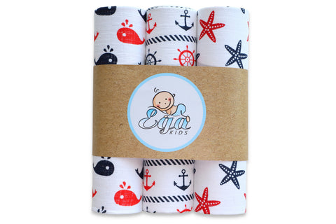 100% Cotton Baby Boy Swaddles Set of 3 - Pieluchy | 2256