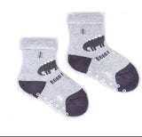 YO! Boys' Gray Ankle Socks with Dino Embroidery and ABS | SKF-0005C-G
