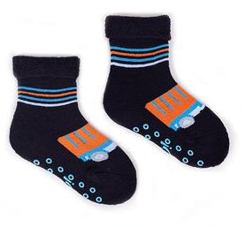 YO! Boys' Dark Blue Ankle Socks with Truck Embroidery and ABS | SKF-0005C-DB