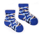 YO! Boys' Dark Blue Ankle Socks with Multicolor Pattern and ABS | SKF-0005C-DB2