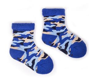 YO! Boys' Dark Blue Ankle Socks with Multicolor Pattern and ABS | SKF-0005C-DB2