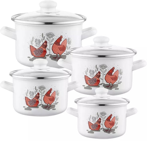 PLESZEW Enameled Cookware 7-elements Set of Pot with Lid | Rubinka