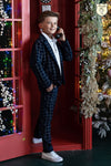 Boys' VOGA Navy Blue Plaid Blazer | V-24