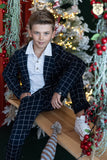 Boys' VOGA Navy Blue Plaid Blazer | V-24