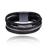 Black Eco-leather Bracelet with Silver Details | B01172