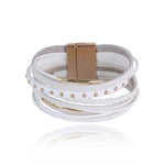 White Eco-leather Bracelet with Golden Details | B01169