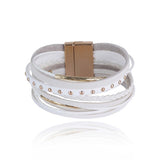 White Eco-leather Bracelet with Golden Details | B01169