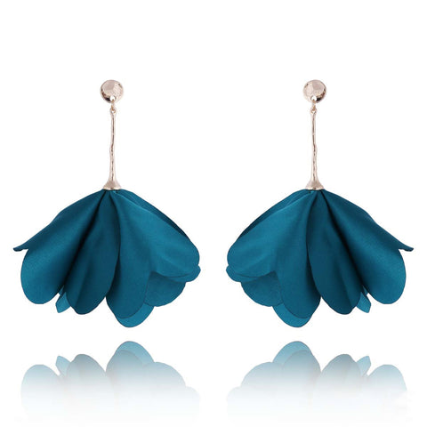 Aqua Green Satin Flowery Earrings | E01007