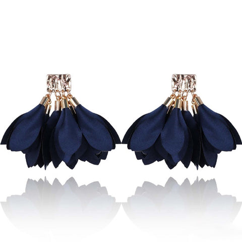 Navy Blue Satin Flower Petal Earrings | E99054