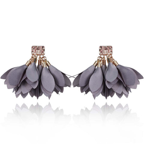 Gray Satin Flower Petal Earrings | E99053