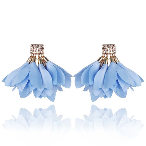 Light Blue Satin Flower Petal Earrings | E99049