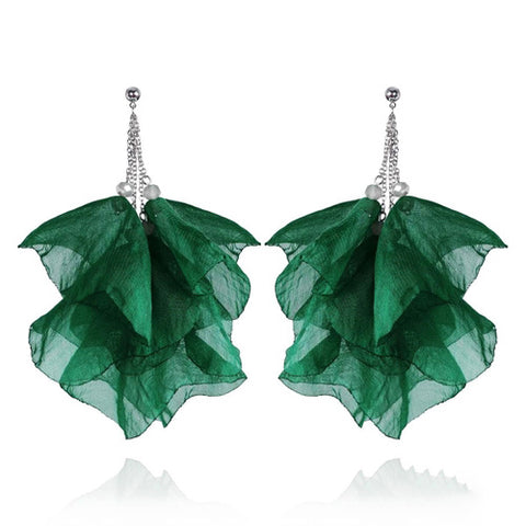 Dark Green Silk Flowery Earrings | E99104