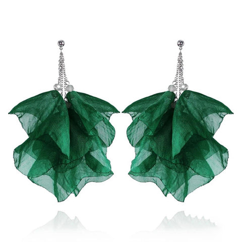 Dark Green Silk Flowery Earrings | E99104